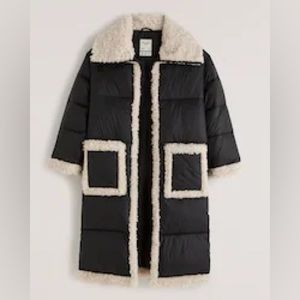 Abercrombie & Fitch Ultra Long Diamond Quilted Sherpa-Lined Puffer